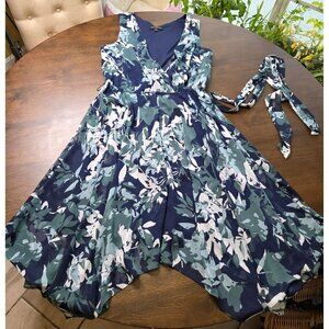 Banana Republic Womens Faux Wrap Asymmetric Dress Small Blue Floral Fairy Casual